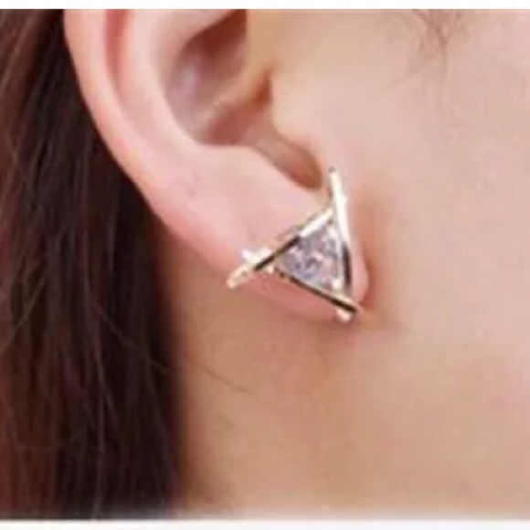 💎SOLITAIRE CAGED CZ STUD EARRINGS IN GOLD-STATEMENT POST OR STUD‎ - Picture 4 of 8